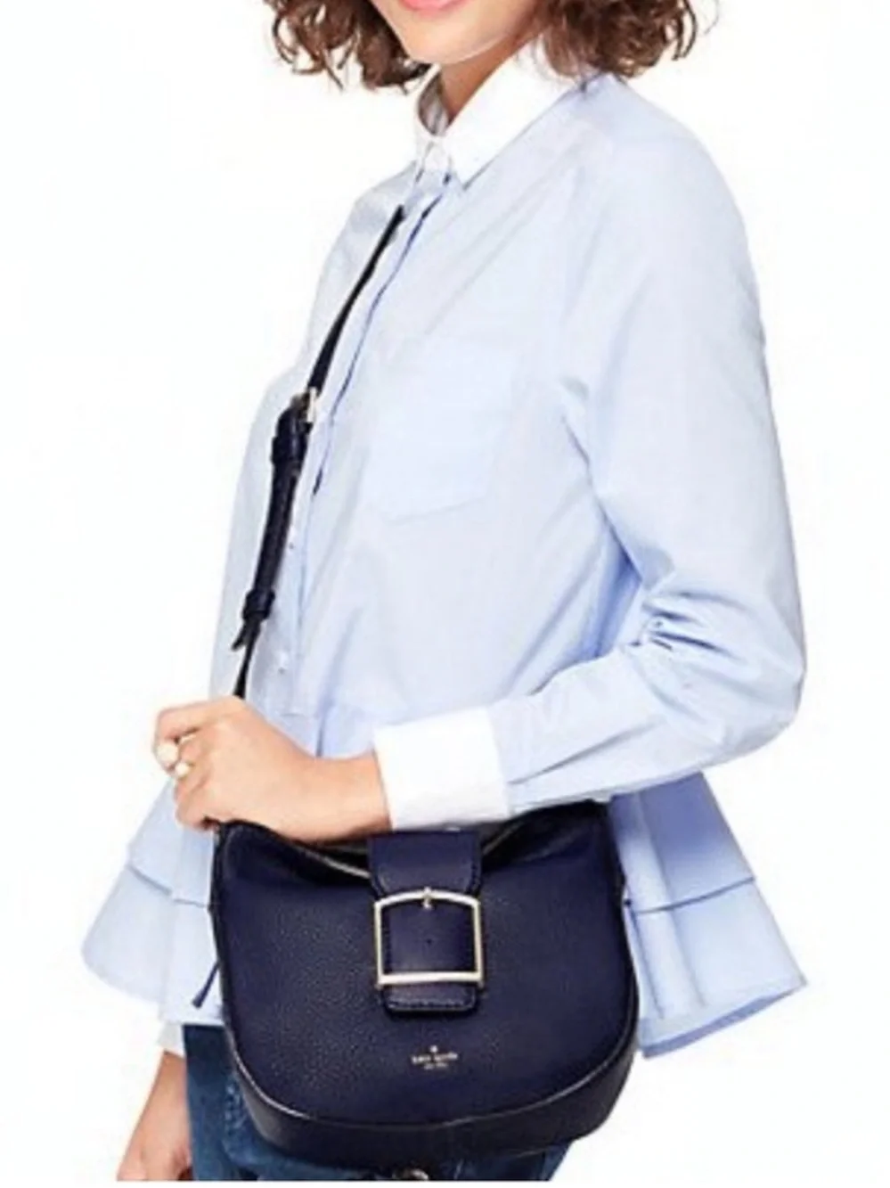Kate Spade Navy Pebbled Leather Crossbody with Buckle